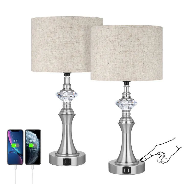 3-Way Dimmable Touch Control Table Lamp with 2 USB Ports, 2 Pack-HLTL06C1