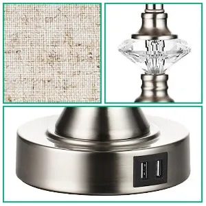 3-Way Dimmable Touch Control Table Lamp with 2 USB Ports, 2 Pack-HLTL06C1
