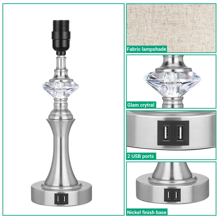 3-Way Dimmable Touch Control Table Lamp with 2 USB Ports, 2 Pack-HLTL06C1