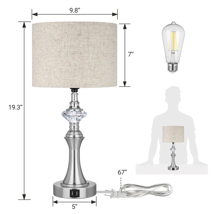 3-Way Dimmable Touch Control Table Lamp with 2 USB Ports, 2 Pack-HLTL06C1