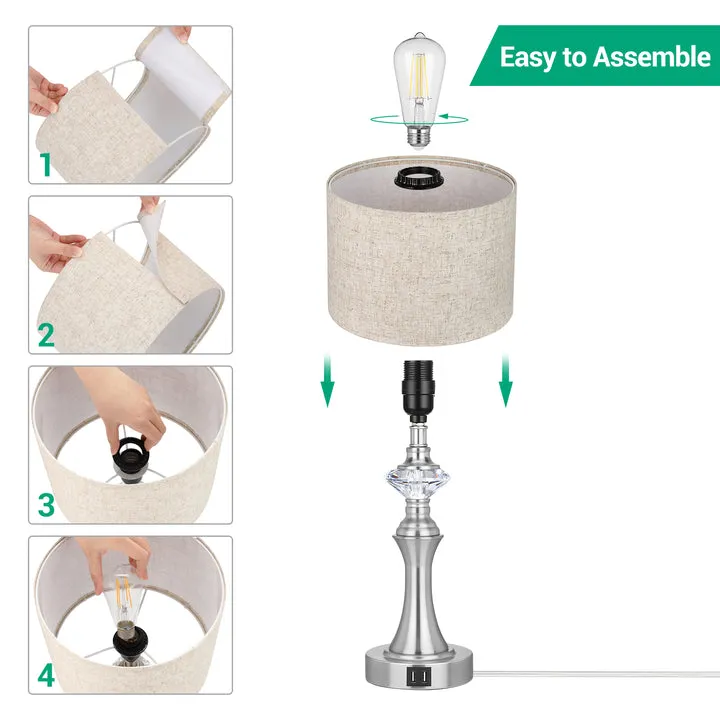 3-Way Dimmable Touch Control Table Lamp with 2 USB Ports, 2 Pack-HLTL06C1
