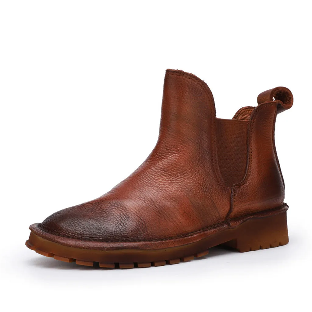Autumn Winter Soft Bottom Leather Retro Short Boots | Gift Shoes