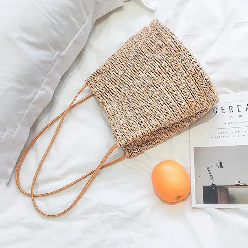 Beach Bag Summer Bag Women Beach Tote Rope Bag For Convenience.(cream color)