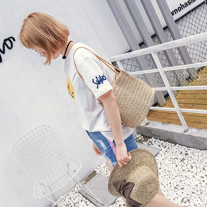 Beach Bag Summer Bag Women Beach Tote Rope Bag For Convenience.(cream color)