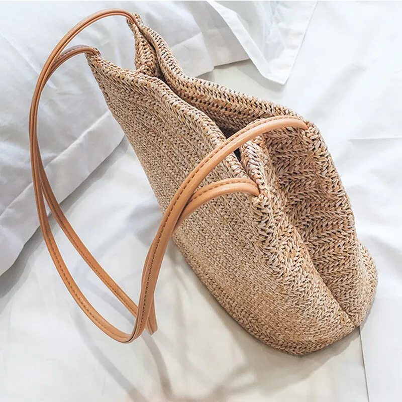 Beach Bag Summer Bag Women Beach Tote Rope Bag For Convenience.(cream color)