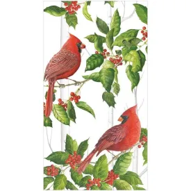 Caspari Holly and Songbirds Guest Towel Napkins - 15 Pack