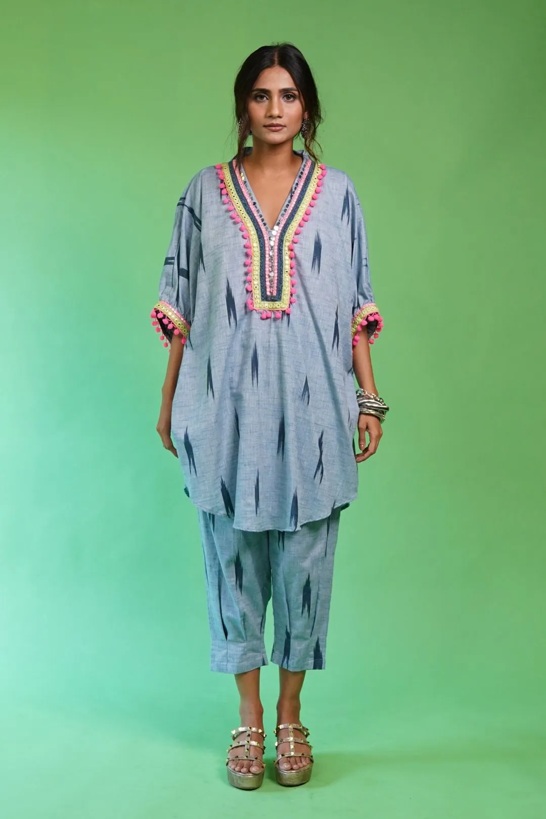 Co ord Set Ikat Sky   Navy Blue