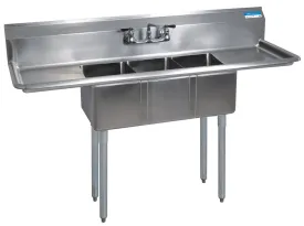 Compass 3-Compartment Convenience Store Sink Dual 15" 10" x 14" x 10" D Bowls