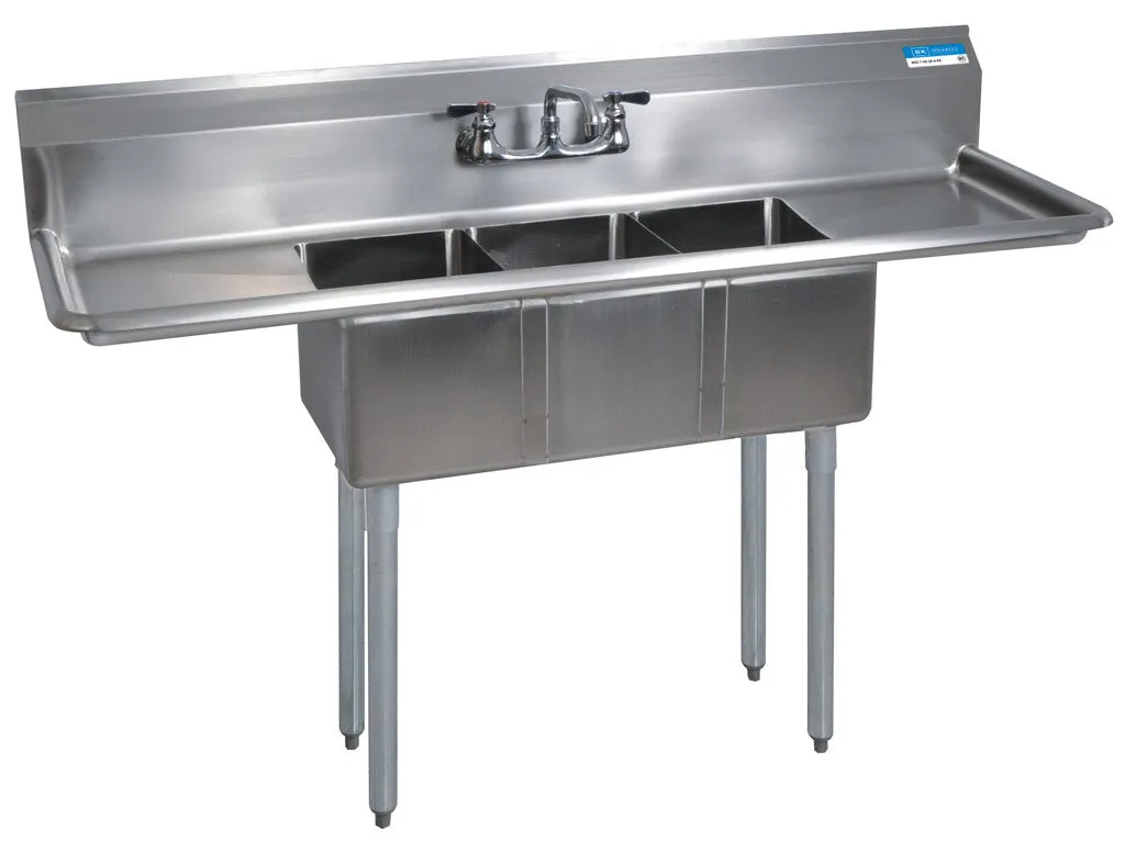 Compass 3-Compartment Convenience Store Sink Dual 15" 10" x 14" x 10" D Bowls