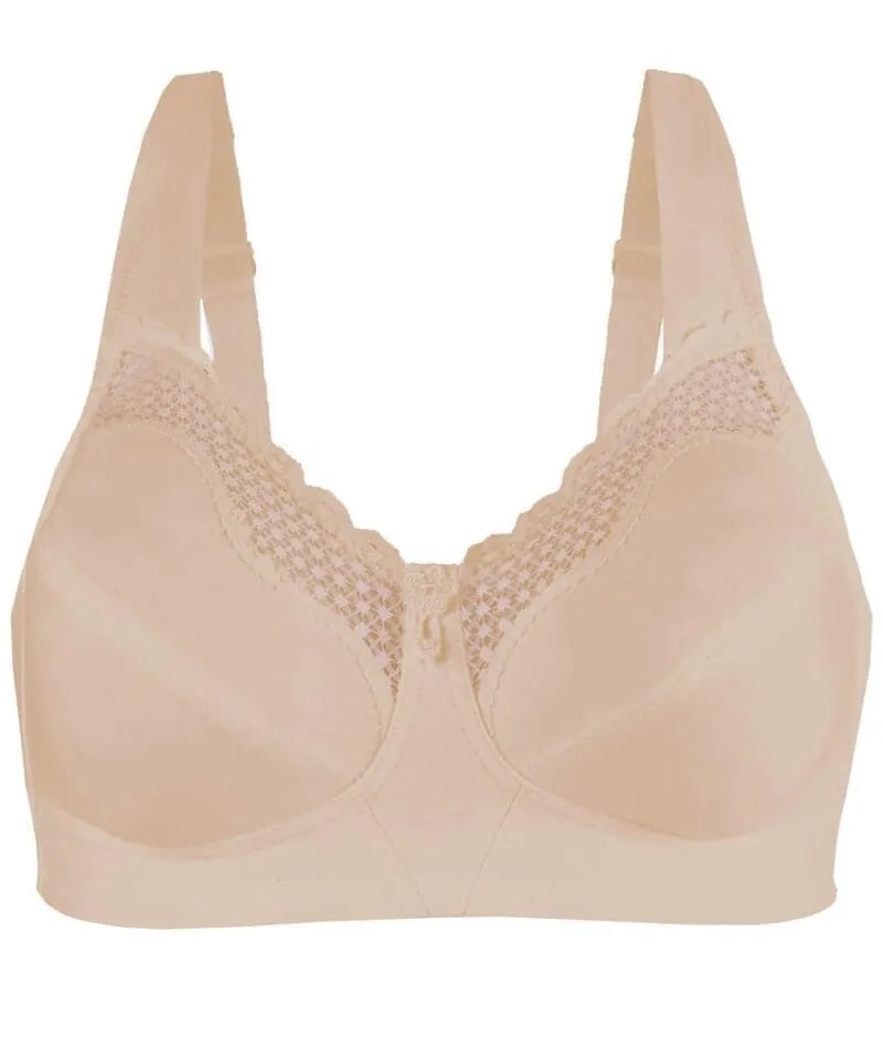 Exquisite Form Fully Cotton Soft Cup Wire-Free Bra With Lace 2 Pack - Damask Neutral/White
