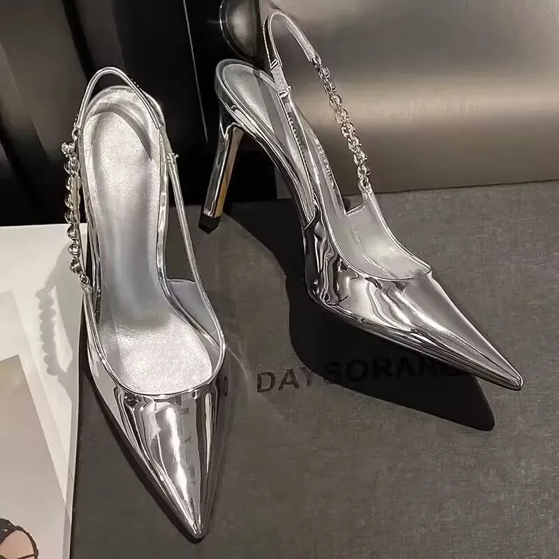 Funki Buys | Shoes | Women's Shiny Metallic Stiletto Slingbacks