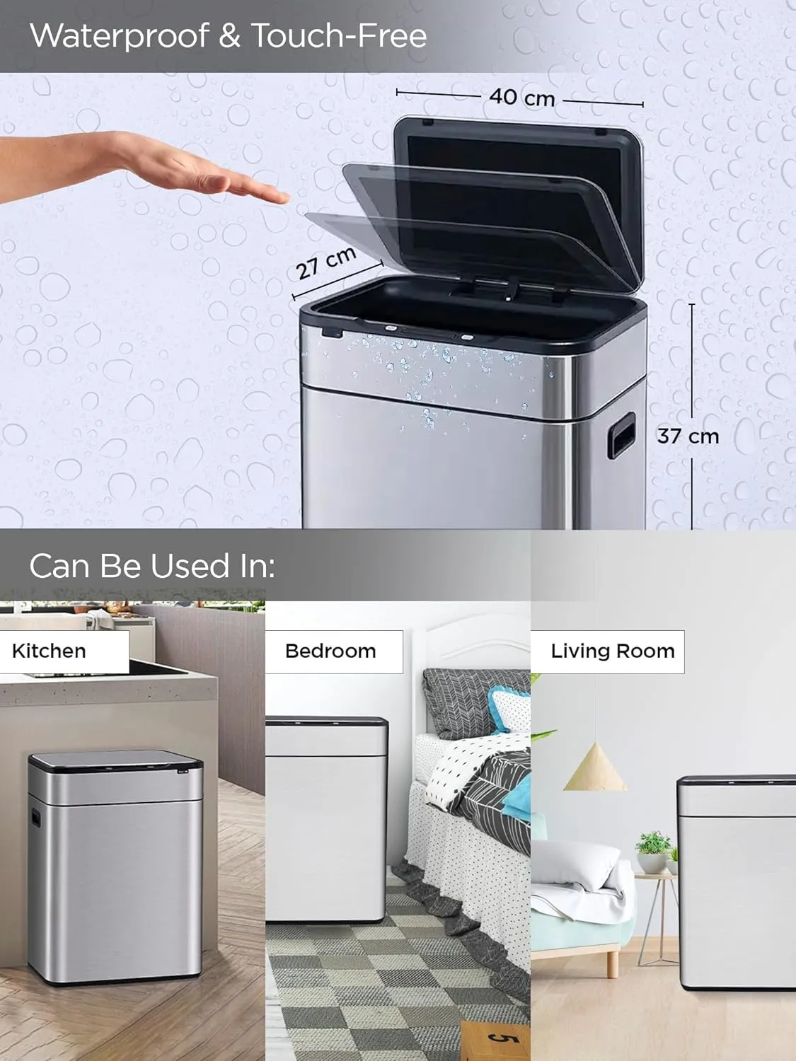 Kuber Industries Sensor Dustbin | Sliding Big Sensor Dustbin | Touchless Trash Can | Smart Dustbin for Bedroom-Office-Living Room | Automatic Garbage Can | HN-ZH-S-42L | Silver