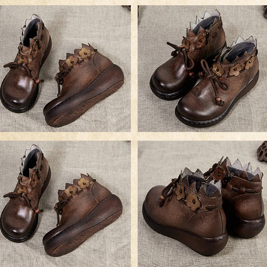 Lace-up Flowers Handmade Retro Boots Women