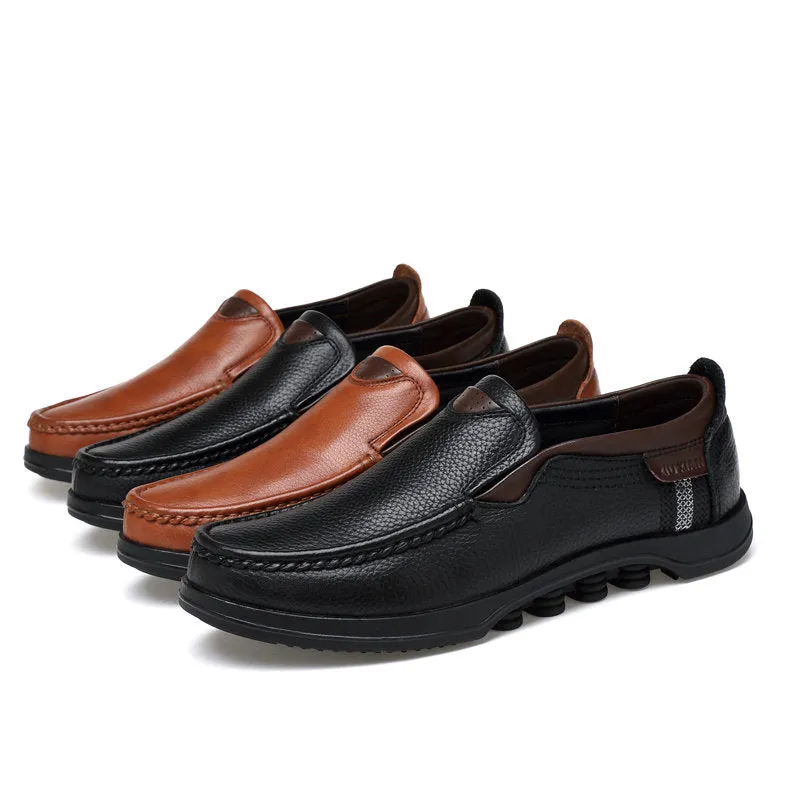 Men Large Size Cow Leather Slip On Soft Casual Shoes