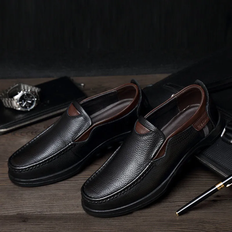 Men Large Size Cow Leather Slip On Soft Casual Shoes