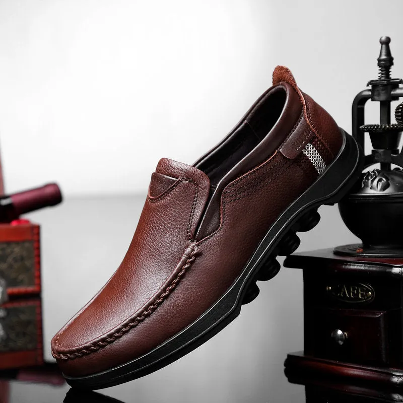 Men Large Size Cow Leather Slip On Soft Casual Shoes