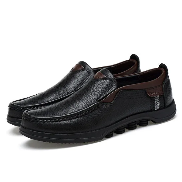 Men Large Size Cow Leather Slip On Soft Casual Shoes