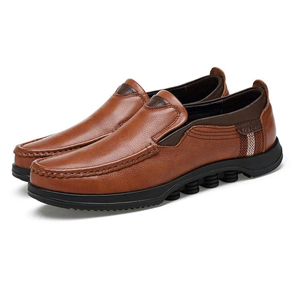 Men Large Size Cow Leather Slip On Soft Casual Shoes