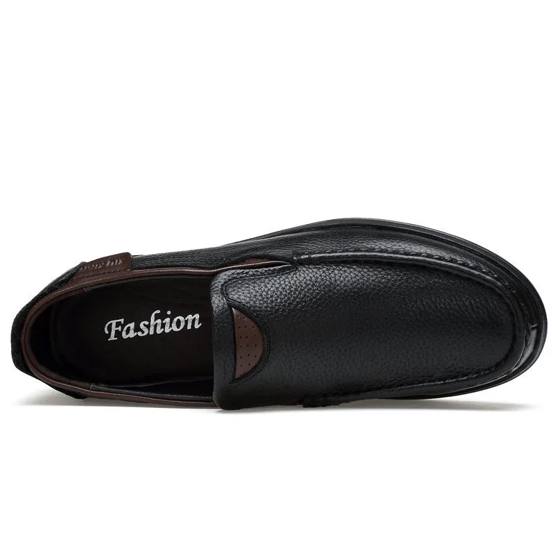 Men Large Size Cow Leather Slip On Soft Casual Shoes