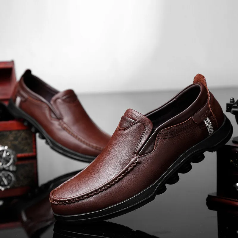 Men Large Size Cow Leather Slip On Soft Casual Shoes