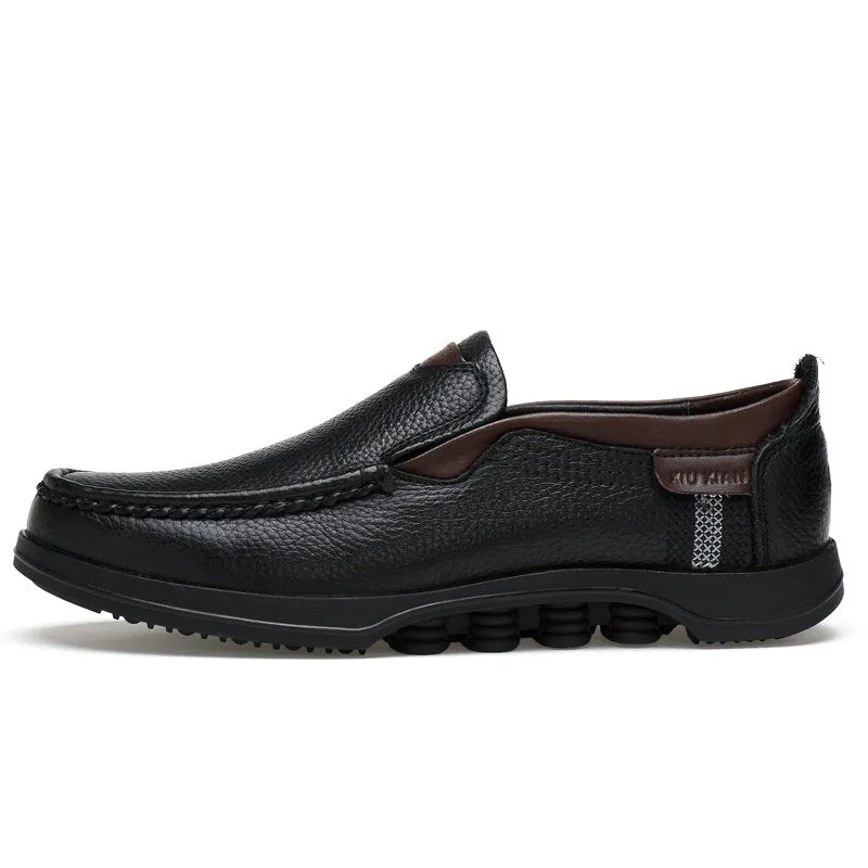 Men Large Size Cow Leather Slip On Soft Casual Shoes
