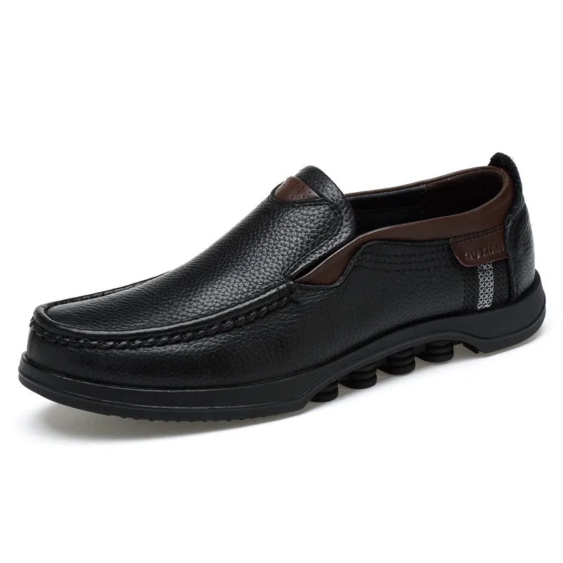 Men Large Size Cow Leather Slip On Soft Casual Shoes