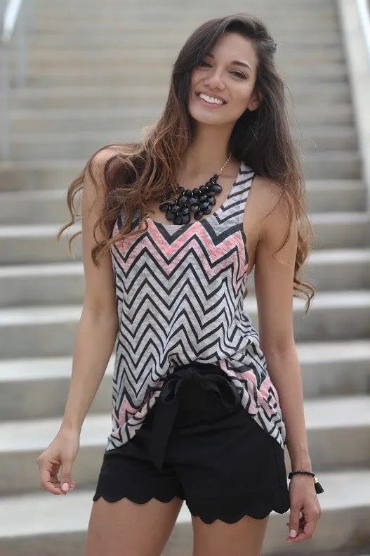 Peach and Black Chevron Tank Top