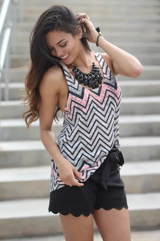 Peach and Black Chevron Tank Top