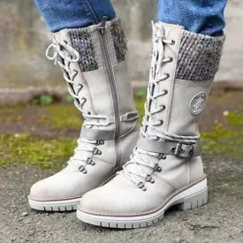 Rowan | Buckle-Tipped Knit Mid-Calf Boots