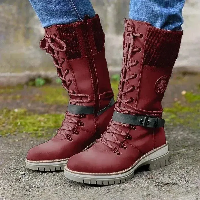 Rowan | Buckle-Tipped Knit Mid-Calf Boots