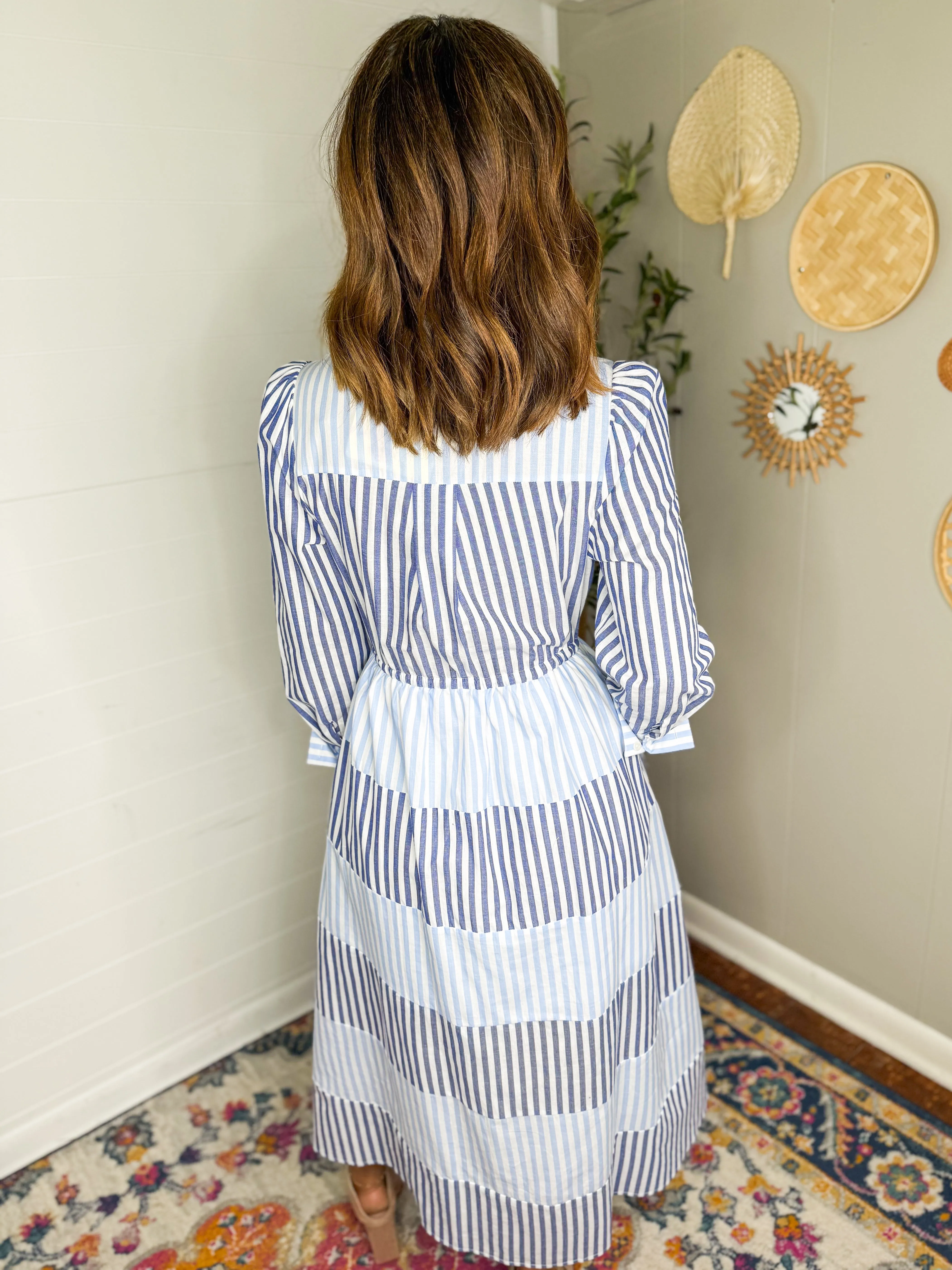 Striped Collared Button Front Dress
