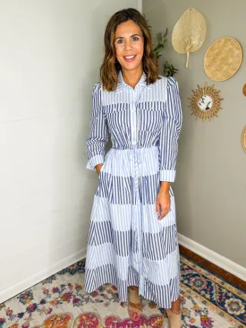 Striped Collared Button Front Dress