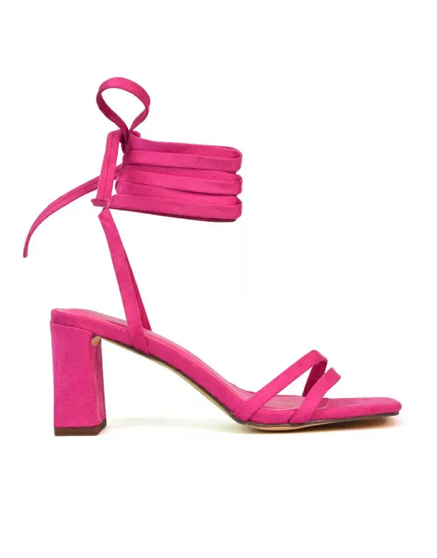 Tanyel Strappy Lace up Faux Suede Mid Block Heel Sandals in Green