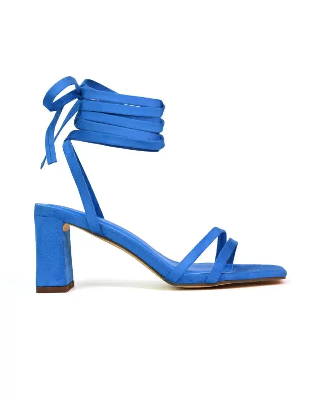 Tanyel Strappy Lace up Faux Suede Mid Block Heel Sandals in Green