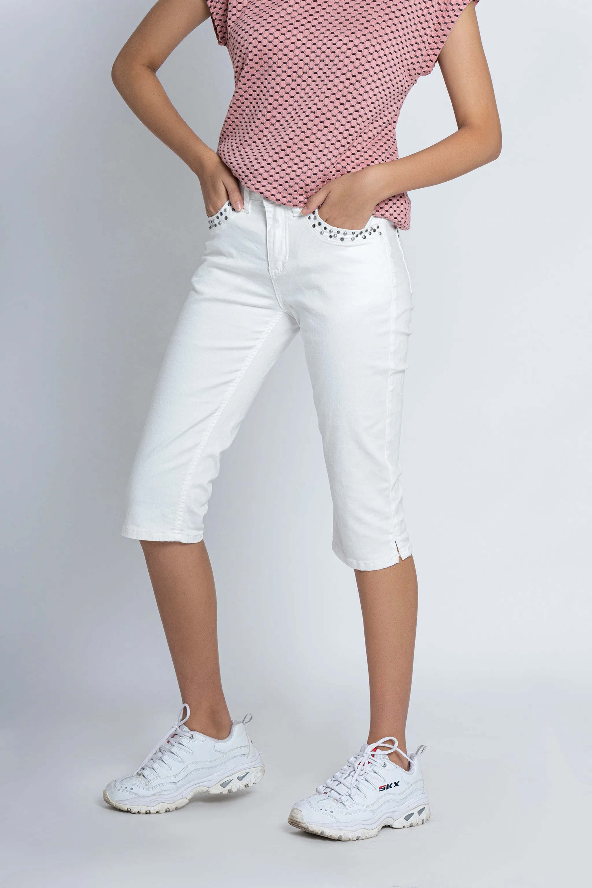 White Denim Capri