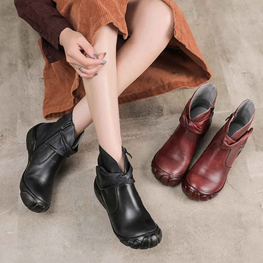 Winter Retro Handmade Leather Short Boots | Gift Shoes