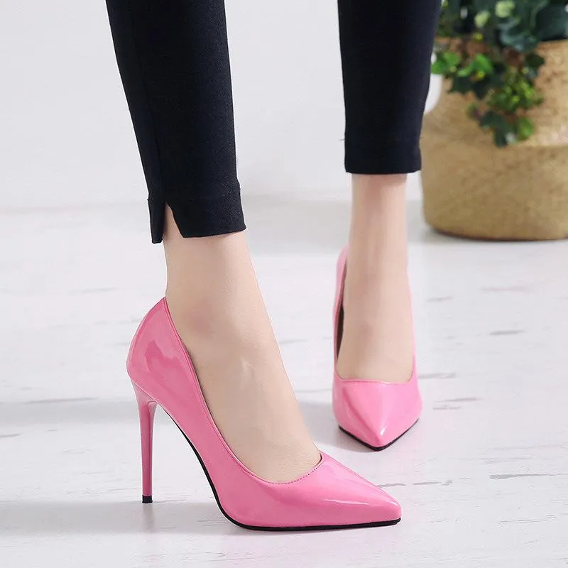 Women pointed toe stiletto heels | solid color summer work busines high heeled pumps | patent leather sexy heels