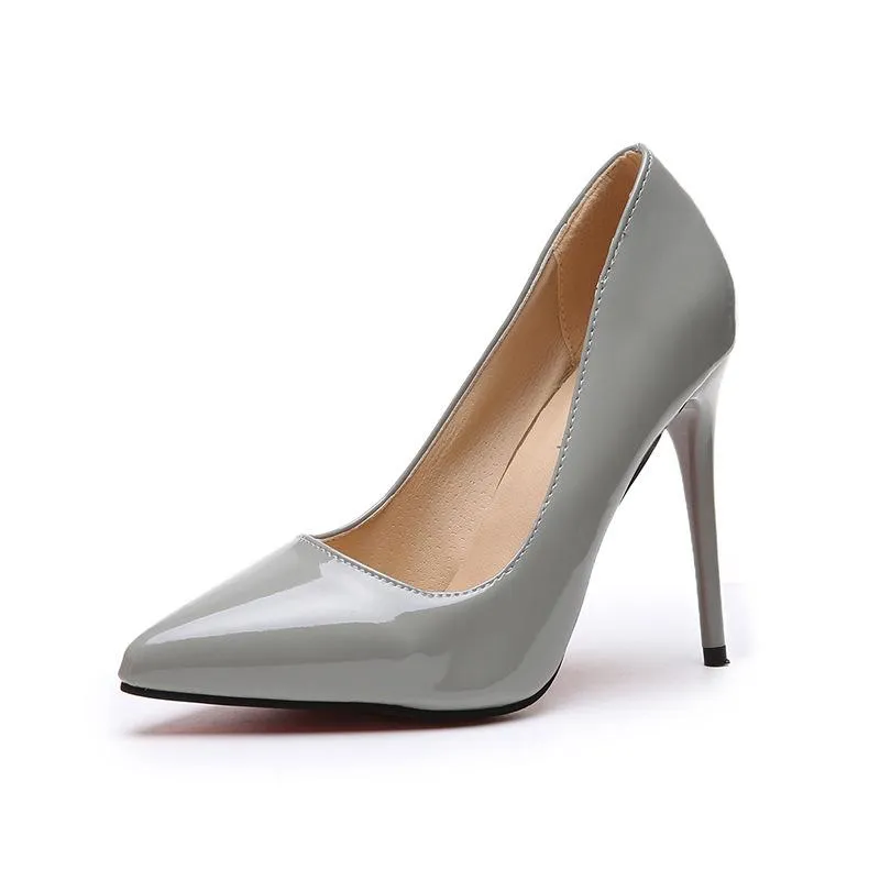 Women pointed toe stiletto heels | solid color summer work busines high heeled pumps | patent leather sexy heels