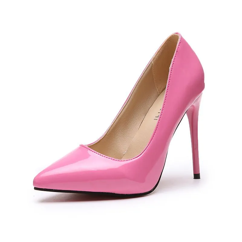 Women pointed toe stiletto heels | solid color summer work busines high heeled pumps | patent leather sexy heels
