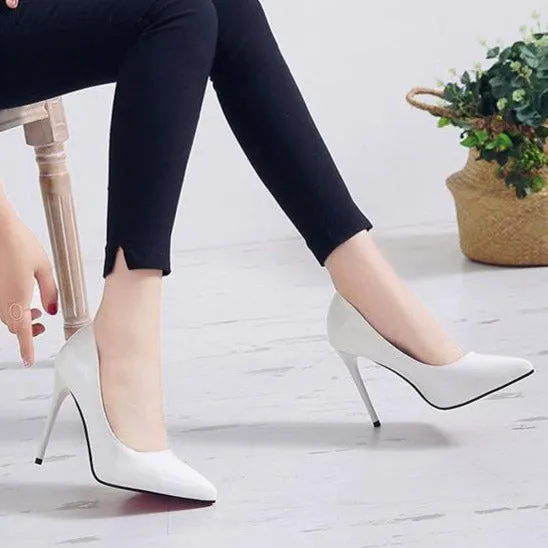 Women pointed toe stiletto heels | solid color summer work busines high heeled pumps | patent leather sexy heels