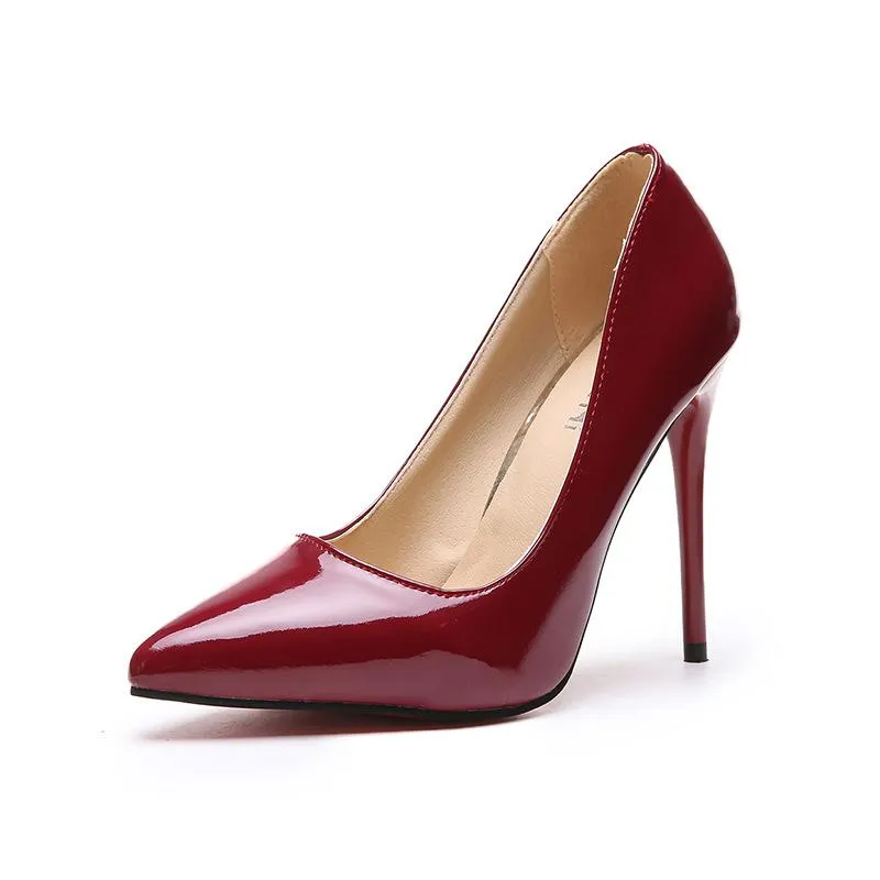 Women pointed toe stiletto heels | solid color summer work busines high heeled pumps | patent leather sexy heels