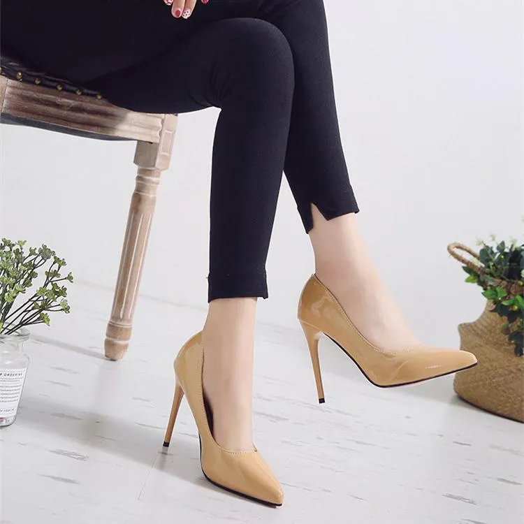 Women pointed toe stiletto heels | solid color summer work busines high heeled pumps | patent leather sexy heels