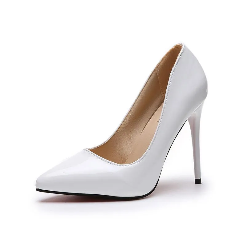 Women pointed toe stiletto heels | solid color summer work busines high heeled pumps | patent leather sexy heels