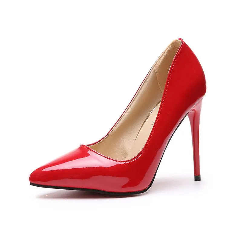 Women pointed toe stiletto heels | solid color summer work busines high heeled pumps | patent leather sexy heels