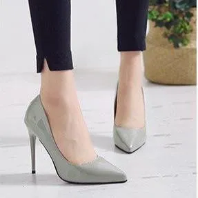 Women pointed toe stiletto heels | solid color summer work busines high heeled pumps | patent leather sexy heels