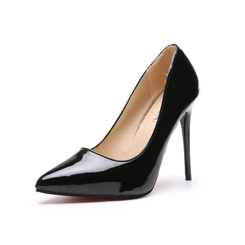 Women pointed toe stiletto heels | solid color summer work busines high heeled pumps | patent leather sexy heels