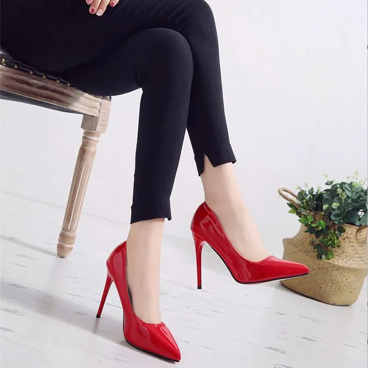 Women pointed toe stiletto heels | solid color summer work busines high heeled pumps | patent leather sexy heels