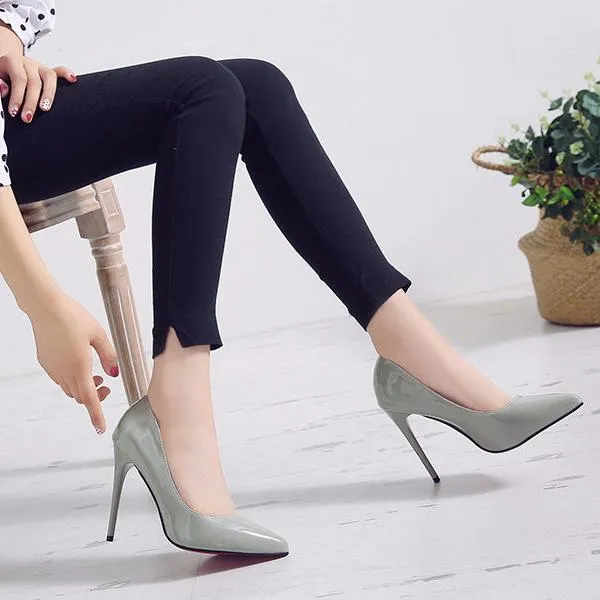 Women pointed toe stiletto heels | solid color summer work busines high heeled pumps | patent leather sexy heels